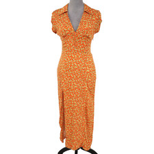 Urban Outfitters Dress Womens Medium Orange Yellow Floral Stretch Side Zip Lined