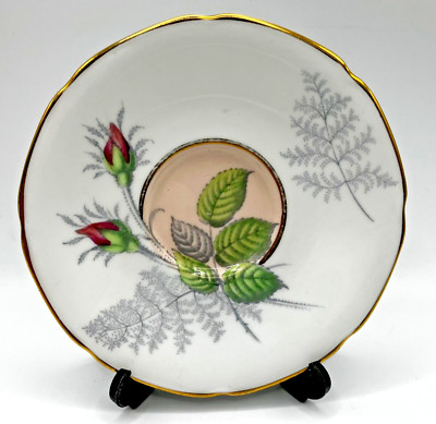 Seltene Vintage Paragon Rosenknospenmuster A3117 Untertasse mit rosa Mitte