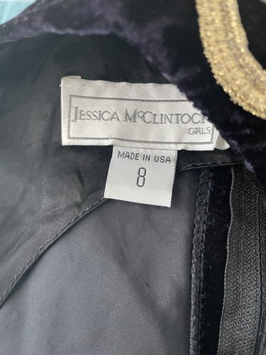 Jessica McClintock Girl's Size 8 DRESS Deep Purple Gold VELVET Sleeveless USA - Picture 6 of 8