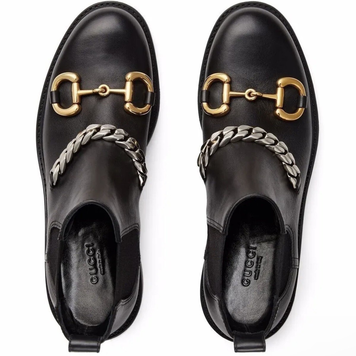 Gucci Boots, Chelsea Black Leather Boots Size 41 US 11 Chain