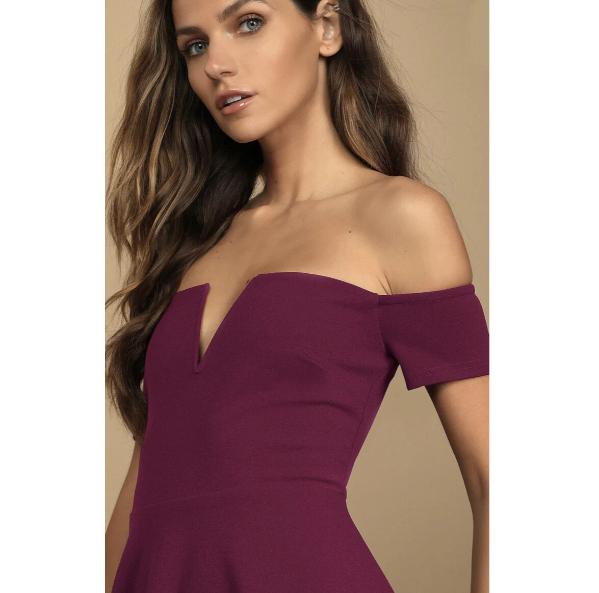 Burgundy off the shoulder skater dress discount