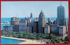 Pocztówka z lat 60. VINTAGE - widok z lotu ptaka na hotel Drake - jezioro Michigan, Chicago - zachowana nieskazitelna