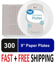 Great Value Disposable Paper Plates 9In Bulk Strong Microwave 300ct