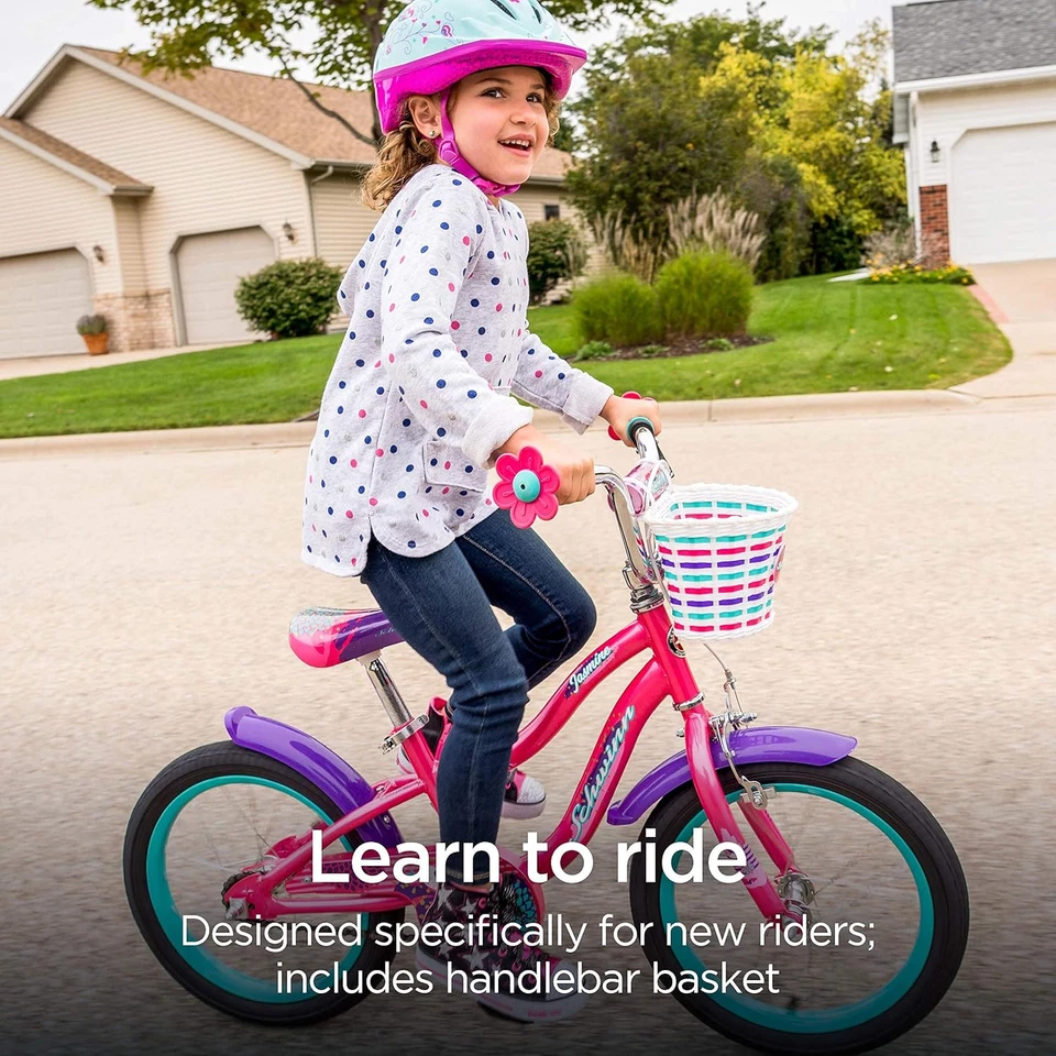 Bicicleta infantil Schwinn Jasmine 16" com rodas de treinamento e cesta para idades de 3 a 5 anos - Imagem 2 de 4