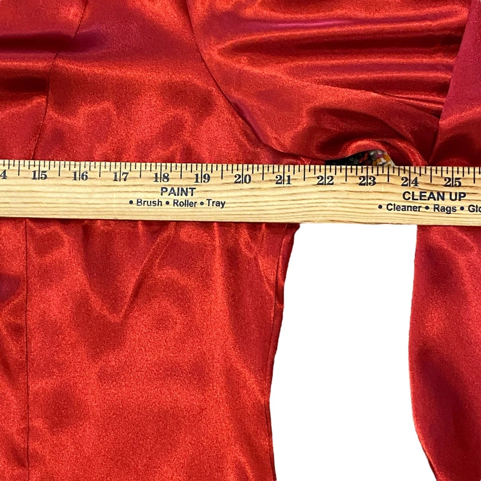 Liz Baker 女式衬衫 16 码红色缎面纽扣荷叶边圣诞盛装 — 第 4/4 张图片