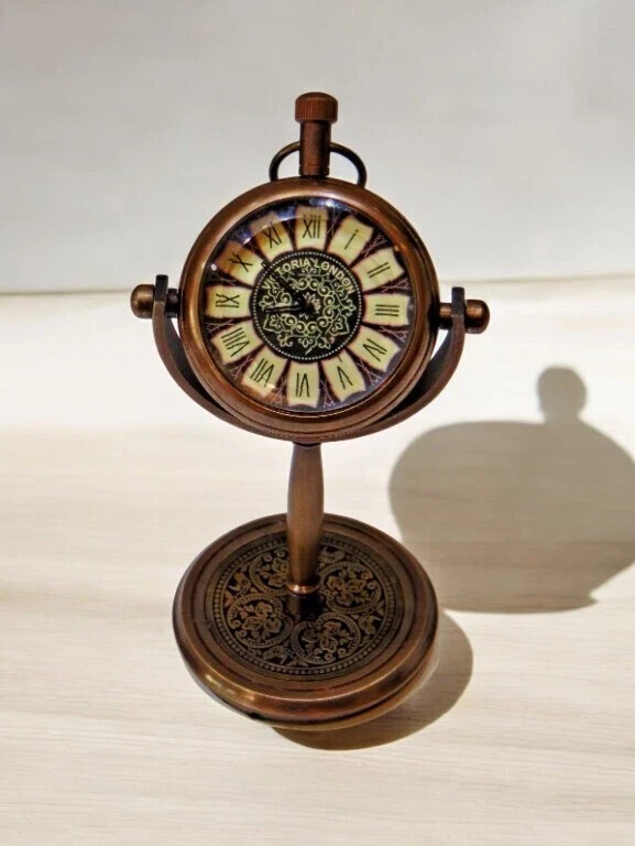 Antique Brass Mechanical Desk Clock - Vintage Table Decor & Gift