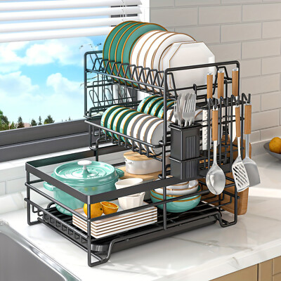 3 Tier Dish Drying Rack With Drainboard Dish Racks Kitchen Shelf Dish Drainer