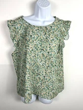Shein Green Floral Top sz L Flutter Sleeve Lightweight Woven Spring Cottagecore