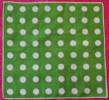 HANDKERCHIEF VINTAGE AUTHENTIC POLKA DOTS GREEN WHITE COTTON 11" WOMENS