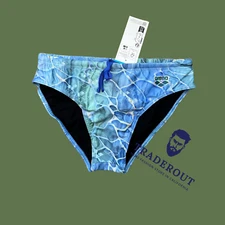 Arena men blue blue water day imited edition Swim Brief bikini swimwear 34 36
