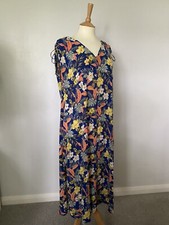 ZARA blue floral midi maxi v-neck & back sun dress side slits 14 L Large