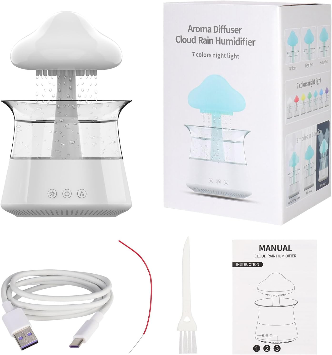 Cloud Rain Humidifiers for Bedroom & Large Room - Essential Oil Diffuser with 7