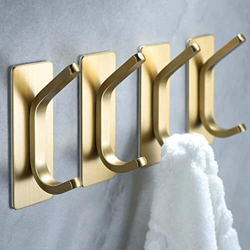 YIGII Towel Hooks/Adhesive Hooks - Brushed Gold Wall Hooks for Hanging Coat  H