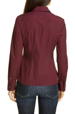 Theory Classic Fitted Stretch Cotton Collar Dress Shirt Women Petite Maroon  $225 | eBay