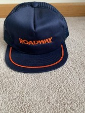 Vtg Roadway Trucker Hat Snapback Cap - Blue Orange - Mesh Back - Made In USA New