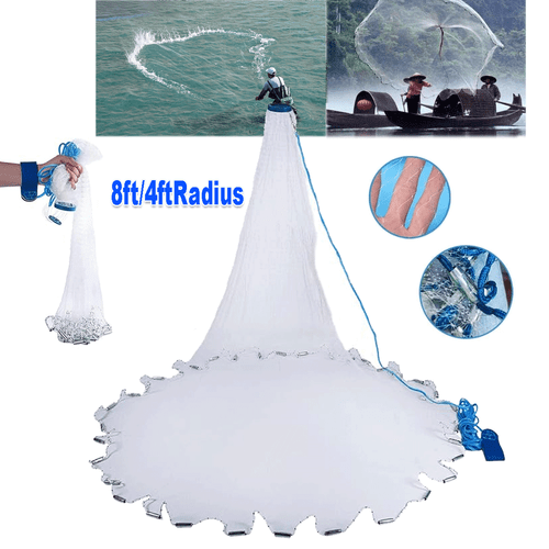 Fishing Cast Net Bait Easy Throw Hand Cast Strong Nylon Mesh 3/8in Mesh Size