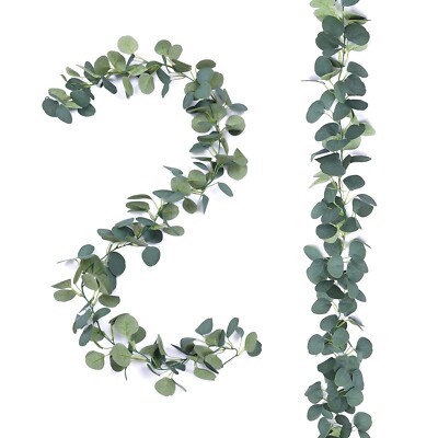 2 Pack Artificial Eucalyptus Garland Faux Silk Leaf Silver Dollar Eucalyptus ...
