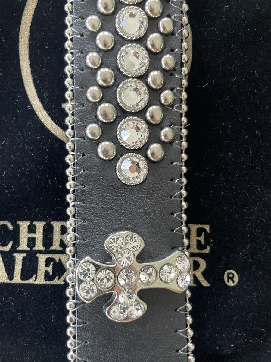 ベルト　christine alexander Christine Alexander Black Crystal Leather Belt Cross Bling NWOT