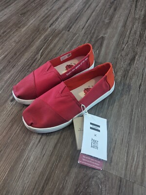 New Toms Alpargata Youth Size 4.5 Red Once Upon A Farm Slip On Shoes 