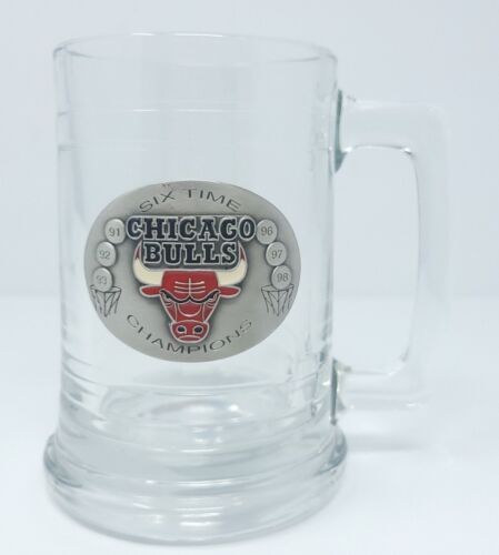 VTG Chicago Bulls NBA Basketball Beer Glass Stein Mug 6 Time Champions Pewter - Picture 1 of 5