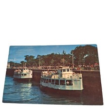 Postcard The Soo Locks Sault Ste Marie Michigan Cruise Boats Chrome Posted