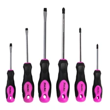 6-Piece Magnetic Screwdriver Set, Phillips & Slotted, Pink