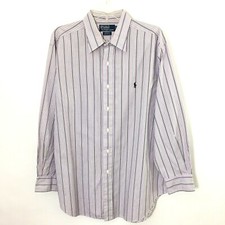 Polo Ralph Lauren Shirt Mens 16.5 Purple Striped Long Sleeve Button Up