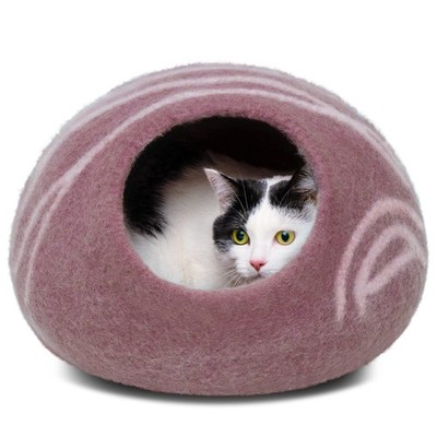 MEOWFIA Premium Felt CAT CAVE Bed, Medium, Rose Gold
