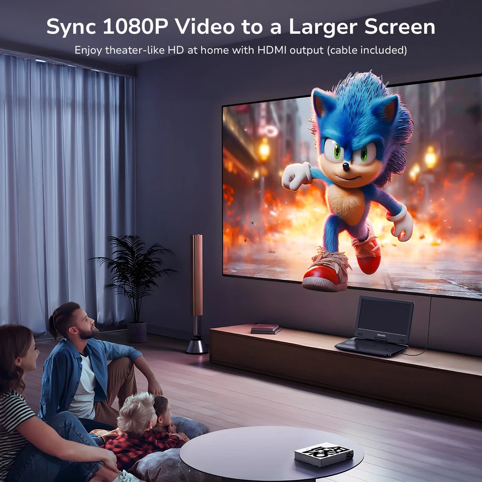 15.6" Portable Blu Ray DVD Player w/ 13.3'' Screen Rechargeable HDMI AV USB SD - Image 4 of 4