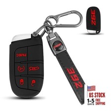 For Dodge Key Fob Cover With 392 Emblem Keychain 5 Buttons Silicone Car Red