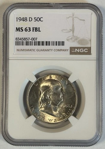 1948-D Franklin Half Dollar Coin NGC MS 63 FBL