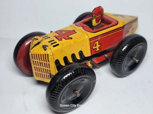 Vintage Marx Toys Tin Litho Wind Up Midget Racer #4 Made in USA