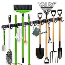 ZONGOOL 2 Pack Broom Holder Wall Mount, 4 Racks and 5 Hooks 2Pack 4R5H, Black