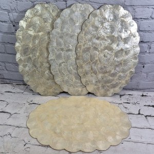 Vintage Capiz Shell Mother of Pearl Oval Placemat Charger 12 X 18”Lg Set Of 4