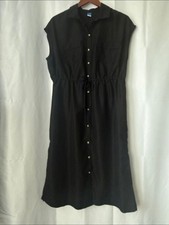 Old Navy Black Button-Front Midi Dress with Drawstring Waist