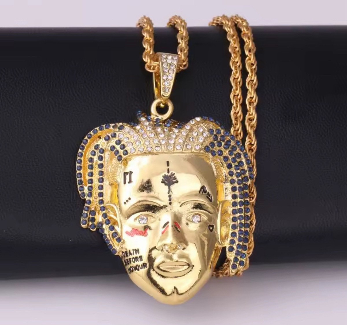 Gold XXXTentacion Rapper Chain Necklace Hiphop Iced Out Jewellery 