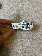 Vintage Hand Painted Miniature D.P Delft Blue & White Porcelain Clog Floral Des