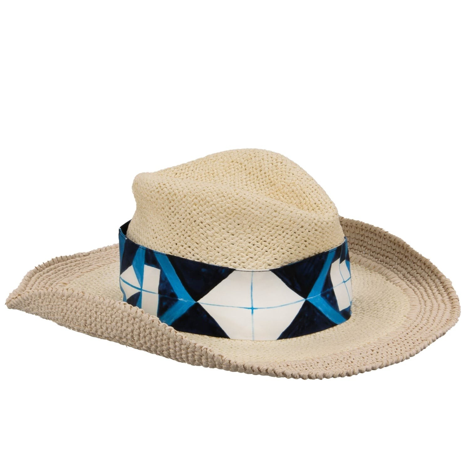DOLCE & GABBANA Western Cowboy Gio Ponti Design Ribbon Raffia Hat Beige White 58
