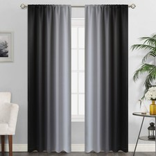 Ombre Room Darkening Curtains for Bedroom, Rod Pocket Gradient Black to Greyi...