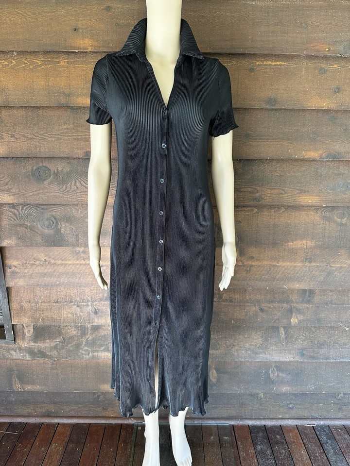 Black Alice Elle Sz 10 Midi T Shirt Dress Pleated Ex Cond