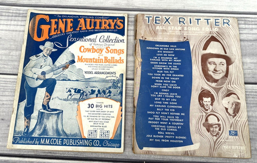 VTG 1932 GENE AUTRY'S COWBOY SONGS / 1947 TEX RITTER ALL STAR SONGS SHEET MUSIC