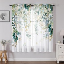 Green Eucalyptus Leaves Curtains 63 Inch Length 2 Panels, Elegant Wild Flower...