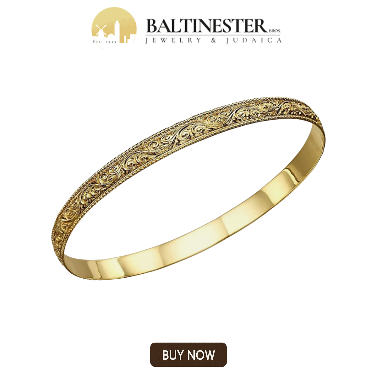 Moroccan Bangle in 14K Yellow Gold Vintage-Style Thick Stacking Solid  Bracelet