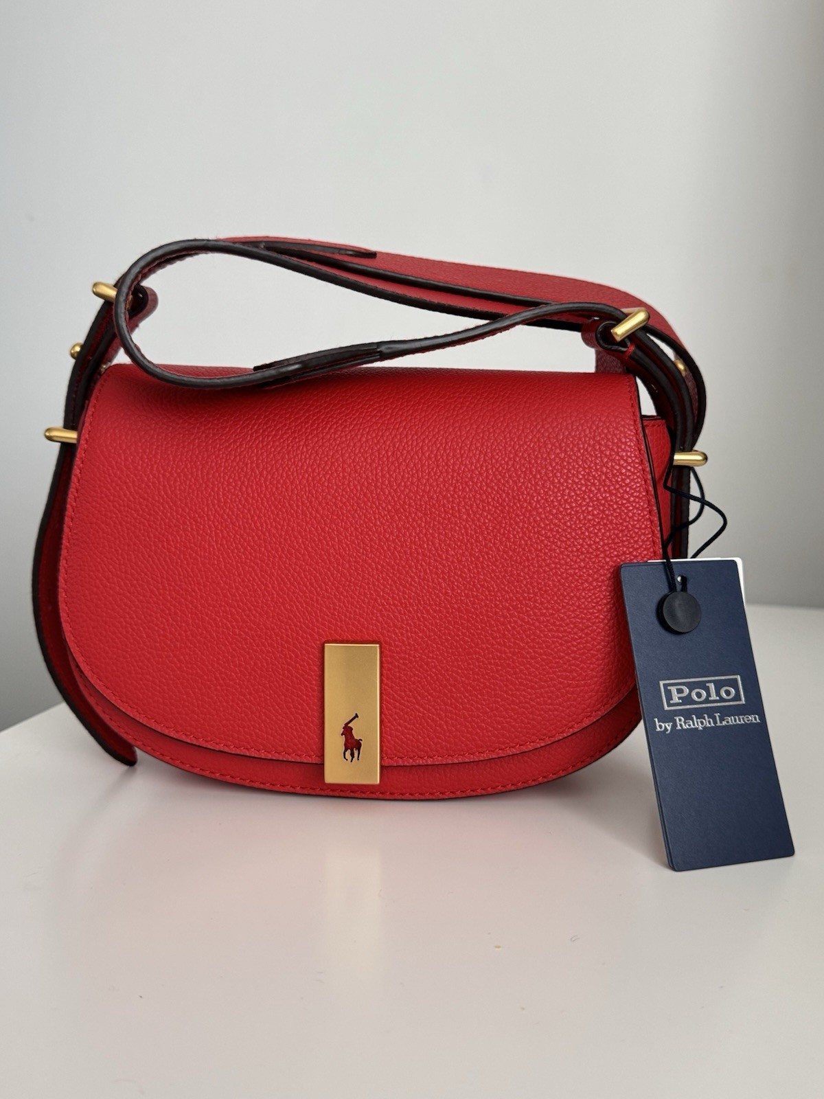 Polo RALPH LAUREN ID Mini Saddle Bag Leather Shoulder Womens Red image 2