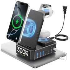 300W Charging Station for Multiple Devices Apple,10 in 1 Wireless 5 feet Black