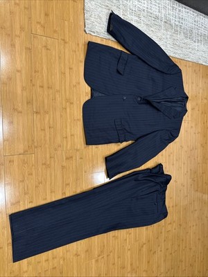 Corneliani Spencer Navy Blue Striped Wool Suit 44R (36/29.5 Pants) Italy Made