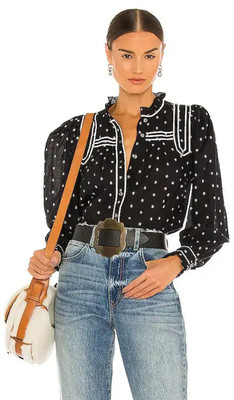 ULLA JOHNSON Sz 2 Abigail Eclipse Dot Embroidered Ruffle Blouse Top Boho Western