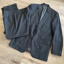 Jos A Bank Men  s 100 Pure Wool Suit Dark Gray Checked 44L/36x30 USA