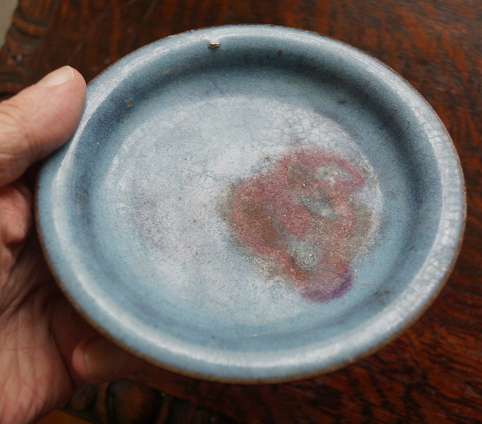 Antiguo plato chino Qing o cuenco poco profundo - Esmalte Junyao - 14,7 cm, 3,5 cm ht. Foto 3 de 4