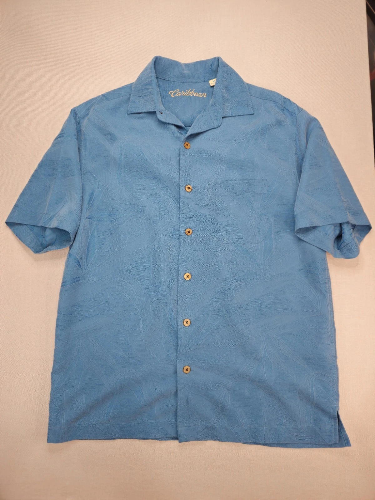 Caribbean Mens Medium M Hawaiian Camp Shirt Blue Woven Palm Leaf Short Sleeve
Opens in a new window 